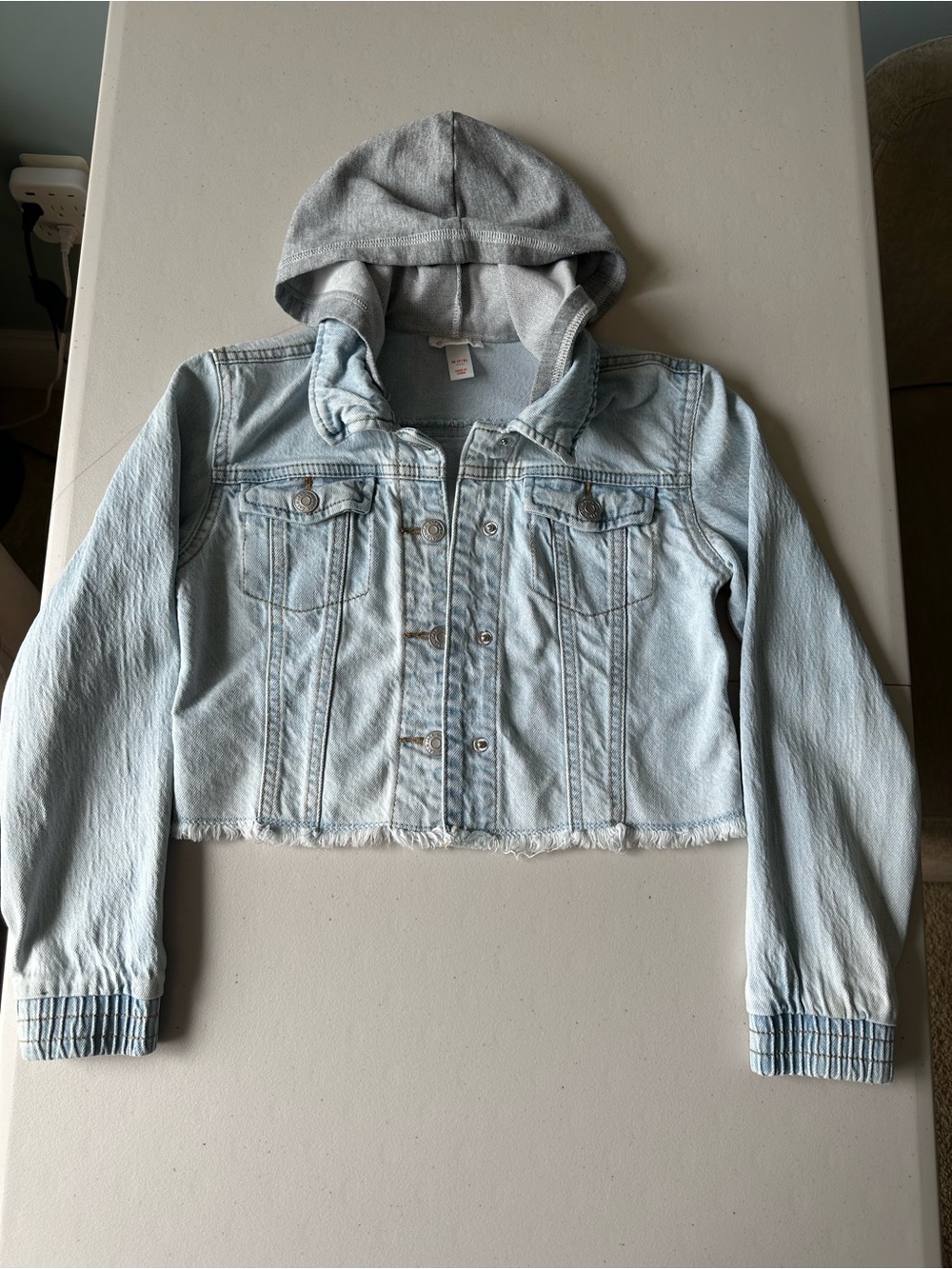 Cat & Jack Light Blue Denim Jacket with Gray Hood